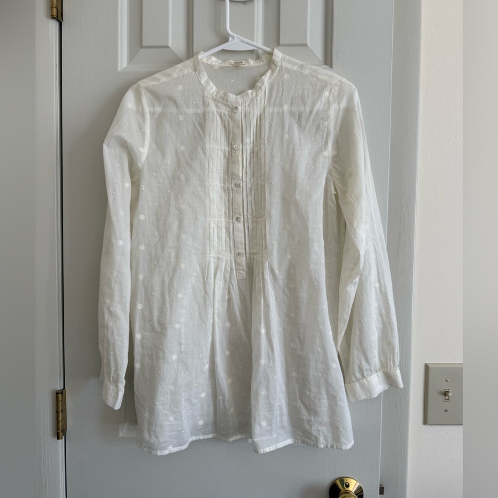 J Crew Embroidered Long Sleeve Top | Cream | Size XS